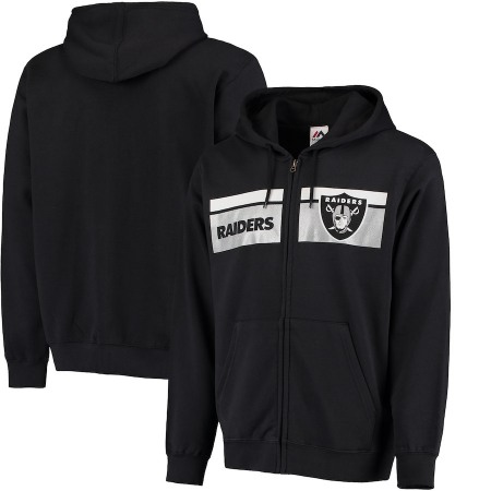 Men's Oakland Raiders Black Majestic Touchback Full-Zip NFL Hoodie