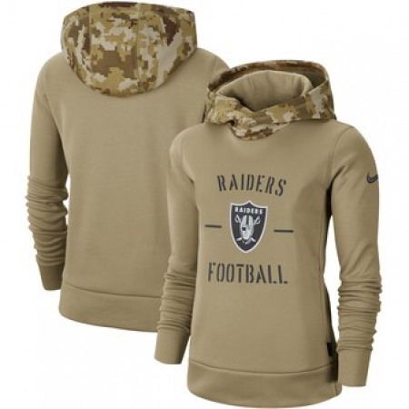 Women's Oakland Raiders Khaki 2019 Salute to Service Therma Pullover Hoodie(Run Small)