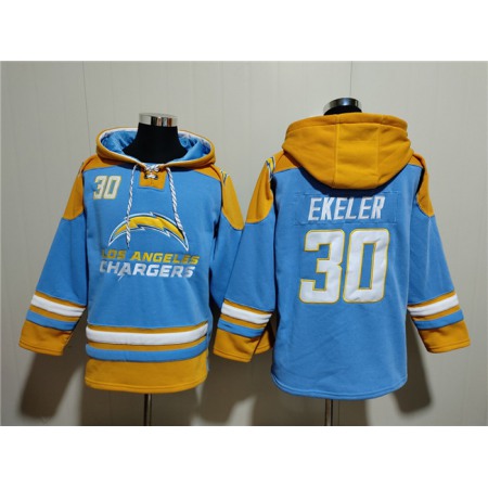 Men's Los Angeles Chargers #30 Austin Ekeler Blue Ageless Must-Have Lace-Up Pullover Hoodie