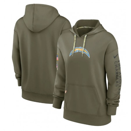 Women's Los Angeles Chargers 2022 Olive Salute to Service Therma Performance Pullover Hoodie(Run Small)