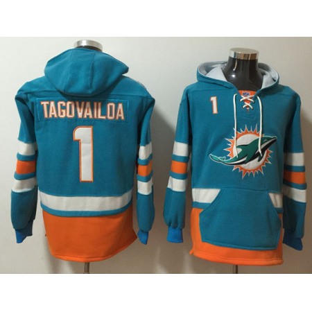 Men's Miami Dolphins #1 Tua Tagovailoa Aqua Ageless Must-Have Lace-Up Pullover Hoodie