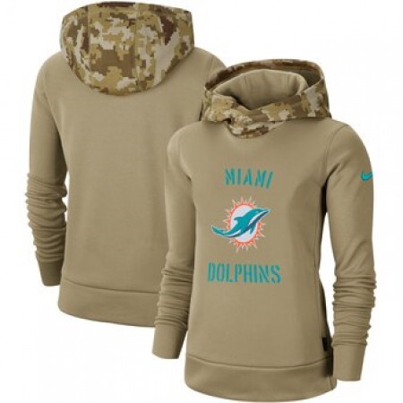 Women's Miami Dolphins Khaki 2019 Salute to Service Therma Pullover Hoodie(Run Small)