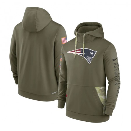 Men's New England Patriots 2022 Olive Salute to Service Therma Performance Pullover Hoodie