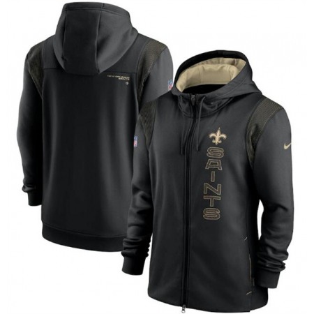 Men's New Orleans Saints 2021 Black Sideline Team Performance Full-Zip Hoodie