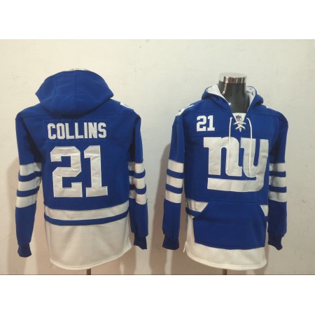Men's New York Giants #21 Landon Collins Royal Blue All Stitched NFL Hoodie Sweatshirt