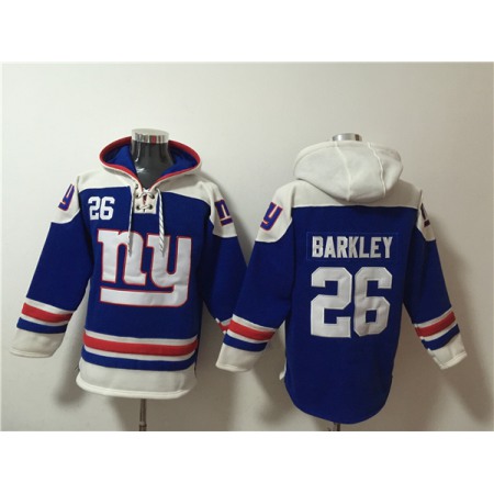 Men's New York Giants #26 Saquon Barkley Blue Lace-Up Pullover Hoodie