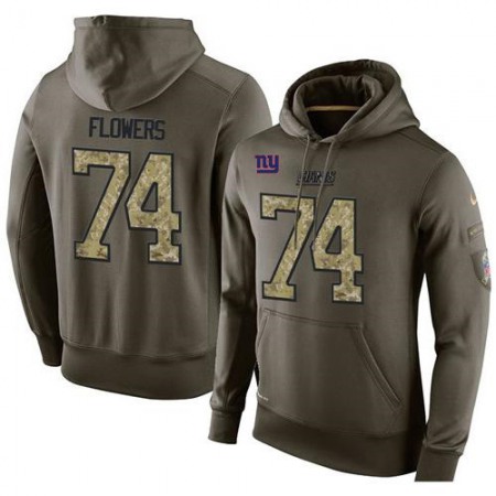 NFL Men's Nike New York Giants #74 Ereck Flowers Stitched Green Olive Salute To Service KO Performance Hoodie