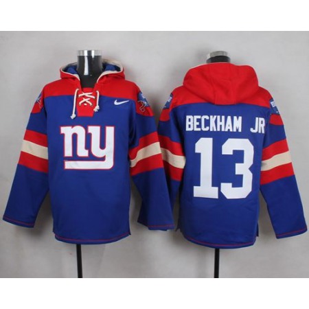 Nike Giants #13 Odell Beckham Jr Royal Blue Player Pullover NFL Hoodie