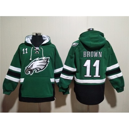 Men's Philadelphia Eagles #11 A.J. Brown Green Ageless Must-Have Lace-Up Pullover Hoodie