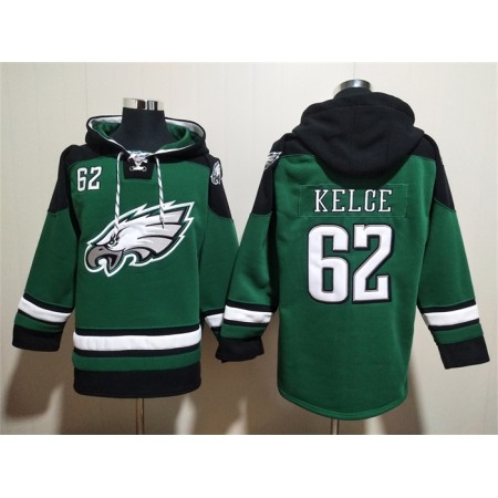 Men's Philadelphia Eagles #62 Jason Kelce Green Lace-Up Pullover Hoodie