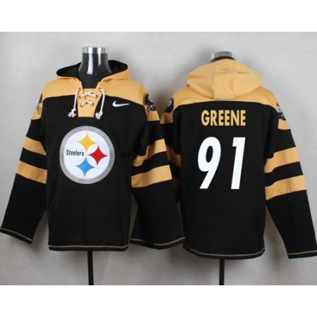 Nike Steelers #91 Kevin Greene Black Player Pullover NFL Hoodie