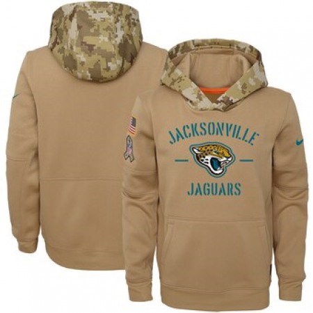 Youth Jacksonville Jaguars Khaki 2019 Salute to Service Therma Pullover Hoodie