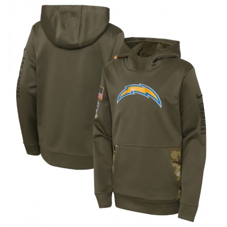 Youth Los Angeles Chargers 2022 Olive Salute to Service Therma Performance Pullover Hoodie