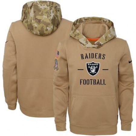 Youth Oakland Raiders Khaki 2019 Salute to Service Therma Pullover Hoodie