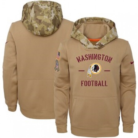 Youth Washington Redskins Khaki 2019 Salute to Service Therma Pullover Hoodie