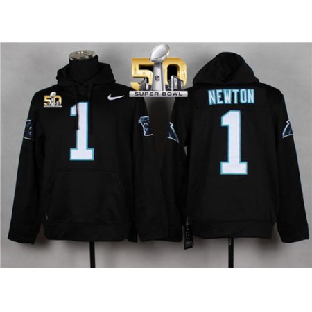 Carolina Panthers #1 Cam Newton Super Bowl 50 Pullover NFL Hoodie Black