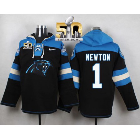 Nike Panthers #1 Cam Newton Black Super Bowl 50 Player Pullover NFL Hoodie