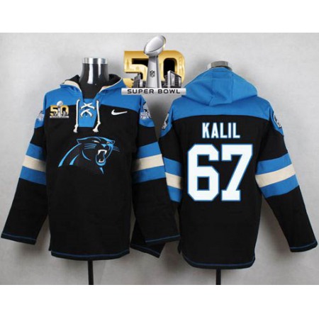 Nike Panthers #67 Ryan Kalil Black Super Bowl 50 Player Pullover NFL Hoodie