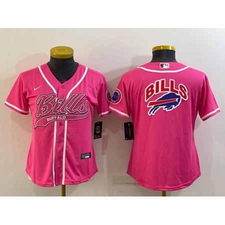 Women's Buffalo Bills Pink Team Big Logo With Patch Cool Base Stitched Baseball Jersey(Run Small)