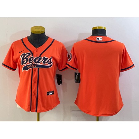Women's Chicago Bears Blank Orange With Patch Cool Base Stitched Baseball Jersey(Run Small)