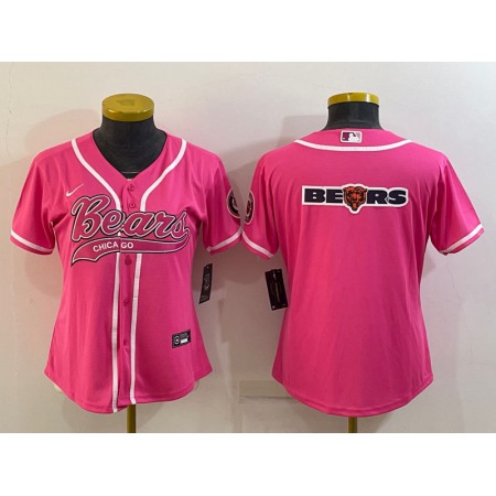 Women's Chicago Bears Pink Team Big Logo With Patch Cool Base Stitched Baseball Jersey(Run Small)