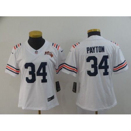 Women's Chicago bears #34 Walter Payton White 2019 100th Season Limited Stitched NFL Jersey