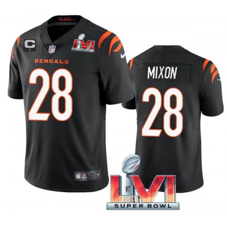 Women's Cincinnati Bengals #28 Joe Mixon 2022 Black With C Patch Super Bowl LVI Vapor Limited Stitched Jersey(Run Small)