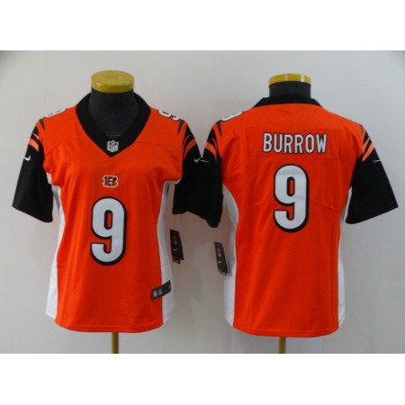 Women's Cincinnati Bengals #9 Joe Burrow Orange Vapor Stitched Jersey(Run Small)