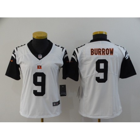 Women's Cincinnati Bengals #9 Joe Burrow White Vapor Stitched Jersey(Run Small)