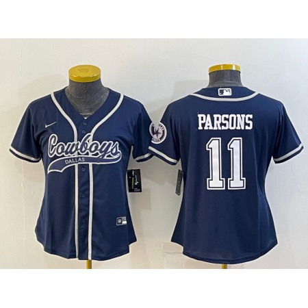 Women's Dallas Cowboys #11 Micah Parsons Navy With Patch Cool Base Stitched Baseball Jersey(Run Small)