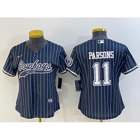 Women's Dallas Cowboys #11 Micah Parsons Navy With Patch Cool Base Stitched Baseball Jersey(Run Small)