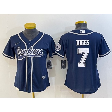 Women's Dallas Cowboys #7 Trevon Diggs Navy With Patch Cool Base Stitched Baseball Jersey(Run Small)