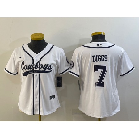 Women's Dallas Cowboys #7 Trevon Diggs White With Patch Cool Base Stitched Baseball Jersey(Run Small)