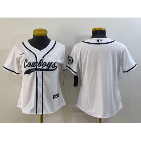 Women's Dallas Cowboys Blank White With Patch Cool Base Stitched Baseball Jersey(Run Small)