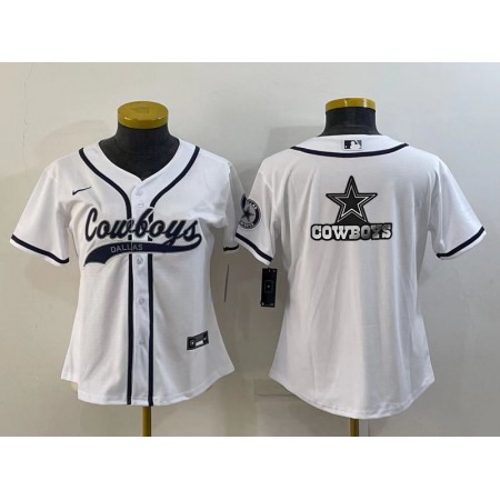 Women's Dallas Cowboys White Team Big Logo With Patch Cool Base Stitched Baseball Jersey(Run Small)