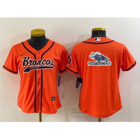 Women's Denver Broncos Orange Team Big Logo With Patch Cool Base Stitched Baseball Jersey(Run Small)