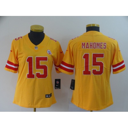 Women's Kansas City Chiefs #15 Patrick Mahomes Gold Inverted Legend Stitched NFL Jersey(Run Small)