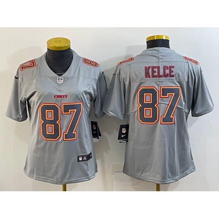 Women's Kansas City Chiefs #87 Travis Kelce Grey Atmosphere Fashion Stitched Jersey(Run Small)