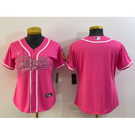 Women's Kansas City Chiefs Blank Pink With Patch Cool Base Stitched Baseball Jersey(Run Small)