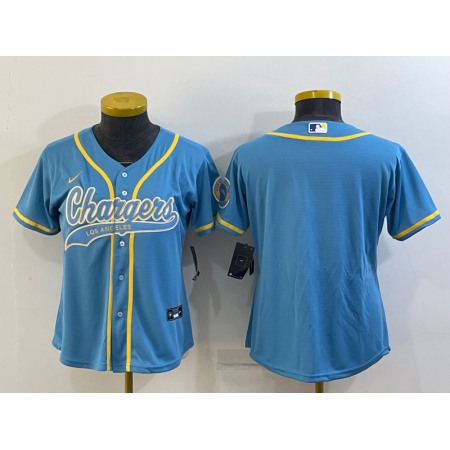 Women's Los Angeles Chargers Blank Blue With Patch Cool Base Stitched Baseball Jersey(Run Small)
