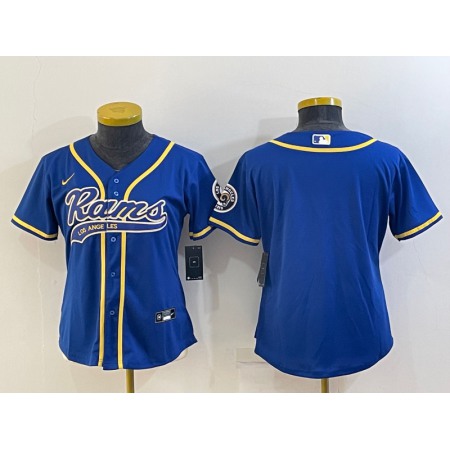 Women's Los Angeles Rams Blank Royal With Patch Cool Base Stitched Baseball Jersey(Run Small)