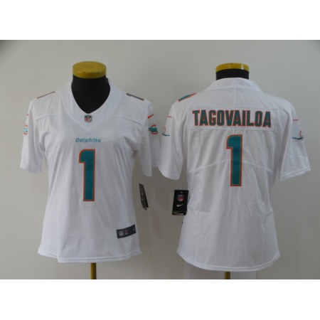 Women's Miami Dolphins #1 Tua Tagovailoa White Vapor Untouchable Stitched Jersey(Run Small)