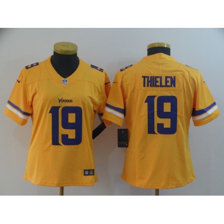 Women's Minnesota Vikings #19 Adam Thielen Gold Inverted Legend Stitched NFL Jersey(Run Small)