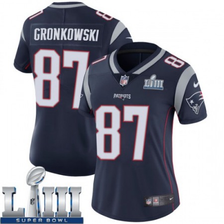 Women's New England Patriots #87 Rob Gronkowski Navy Blue Super Bowl LIII Vapor Untouchable Limited Stitched NFL Jersey ( run small )