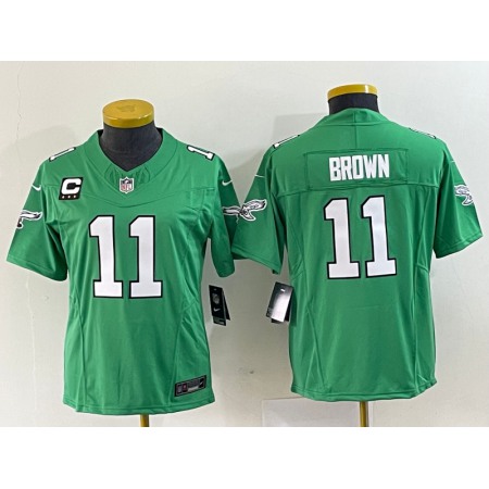 Women's Philadelphia Eagles #11 A. J. Brown Green 2023 F.U.S.E. With C Patch Stitched Football Jersey(Run Small)