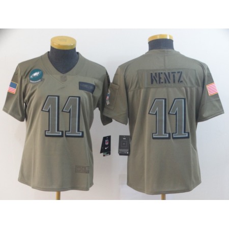 Women's Philadelphia Eagles #11 Carson Wentz 2019 Camo Salute To Service Limited Stitched NFL Jersey(Run Small)