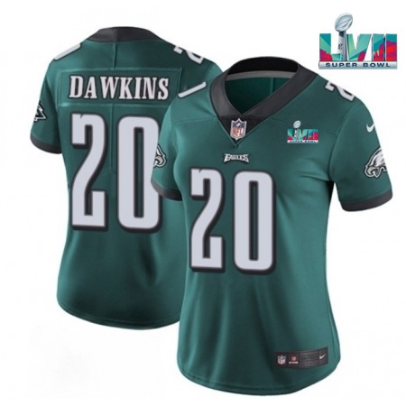 Women's Philadelphia Eagles #20 Brian Dawkins Green Super Bowl LVII PatchVapor Untouchable Limited Stitched Football Jersey(Run Small)