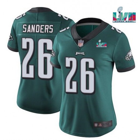 Women's Philadelphia Eagles #26 Miles Sanders Green Super Bolw LVII Patch Vapor Untouchable Limited Stitched Football Jersey(Run Small)