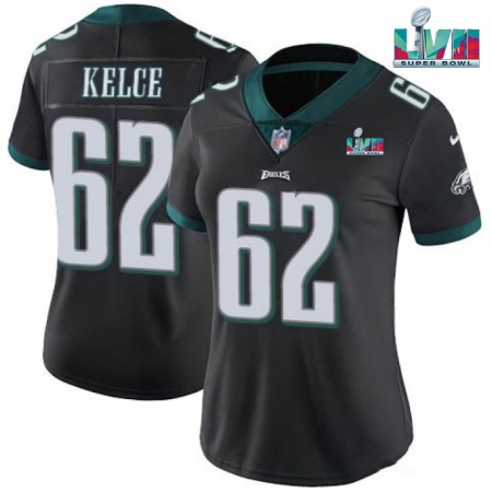 Women's Philadelphia Eagles #62 Jason Kelce Black Super Bowl LVII PatchVapor Untouchable Limited Stitched Football Jersey(Run Small)