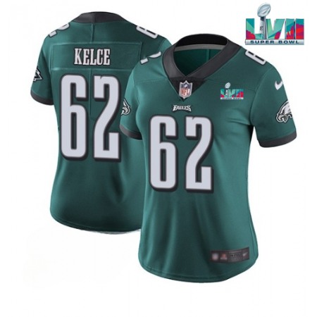 Women's Philadelphia Eagles #62 Jason Kelce Green Super Bowl LVII PatchVapor Untouchable Limited Stitched Football Jersey(Run Small)